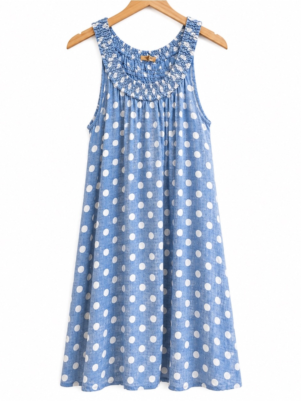 Beyond Capri 100% Linen Polka Dot Midi Dress Blue White Made in Italy